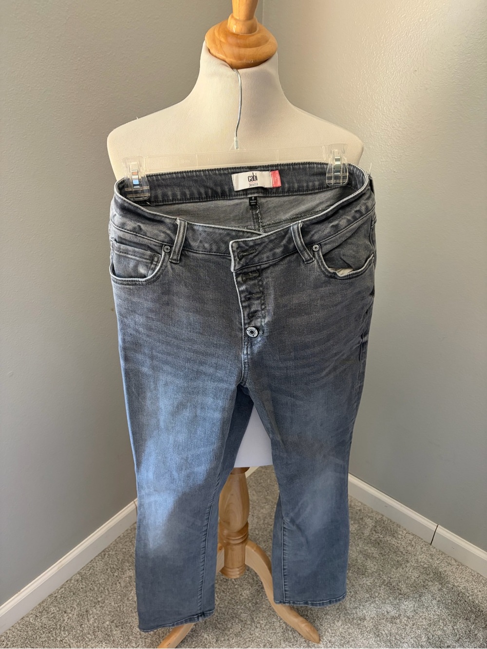 CAbi Women's Washed Gray Button Fly Straights Jeans #4320